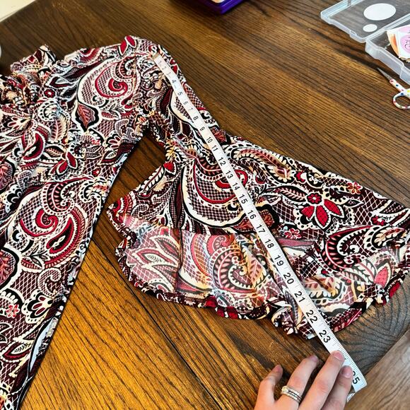 Shelby & Palmer Paisley Bell Sleeve Dress Size 10 Stretch Knit Boho Mod Retro - Picture 10 of 12